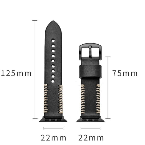 Correa de cuero cosida Apple Watch (negra)