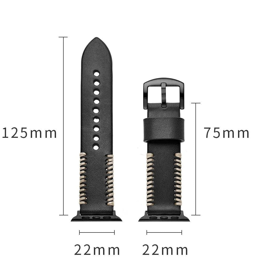 Correa de cuero cosida Apple Watch (negra)