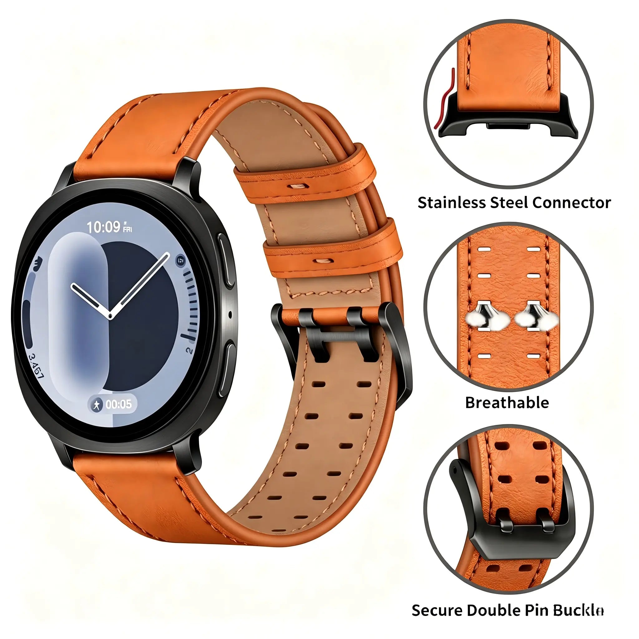 Correa cuero con doble pasador Samsung Galaxy Watch 9 - 44mm (naranja)