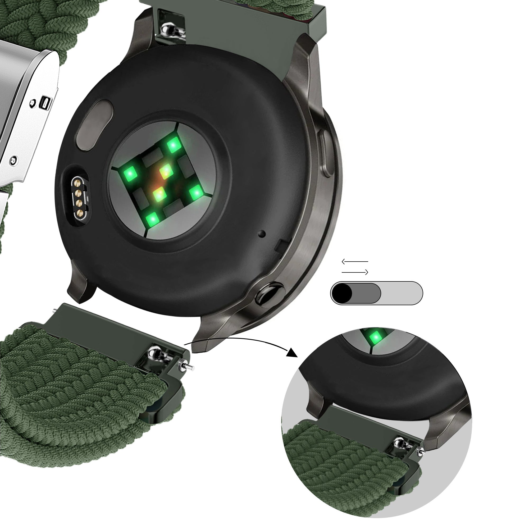 Bandz Correa nylon tejida Garmin Approach J1 (verde oliva)
