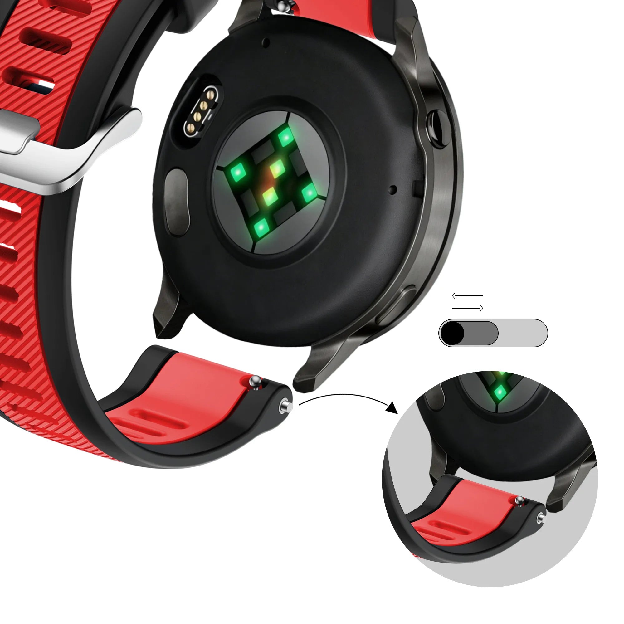 Bandz Garmin Vivomove Style Dual Buckled Sport Strap (Black/Red)