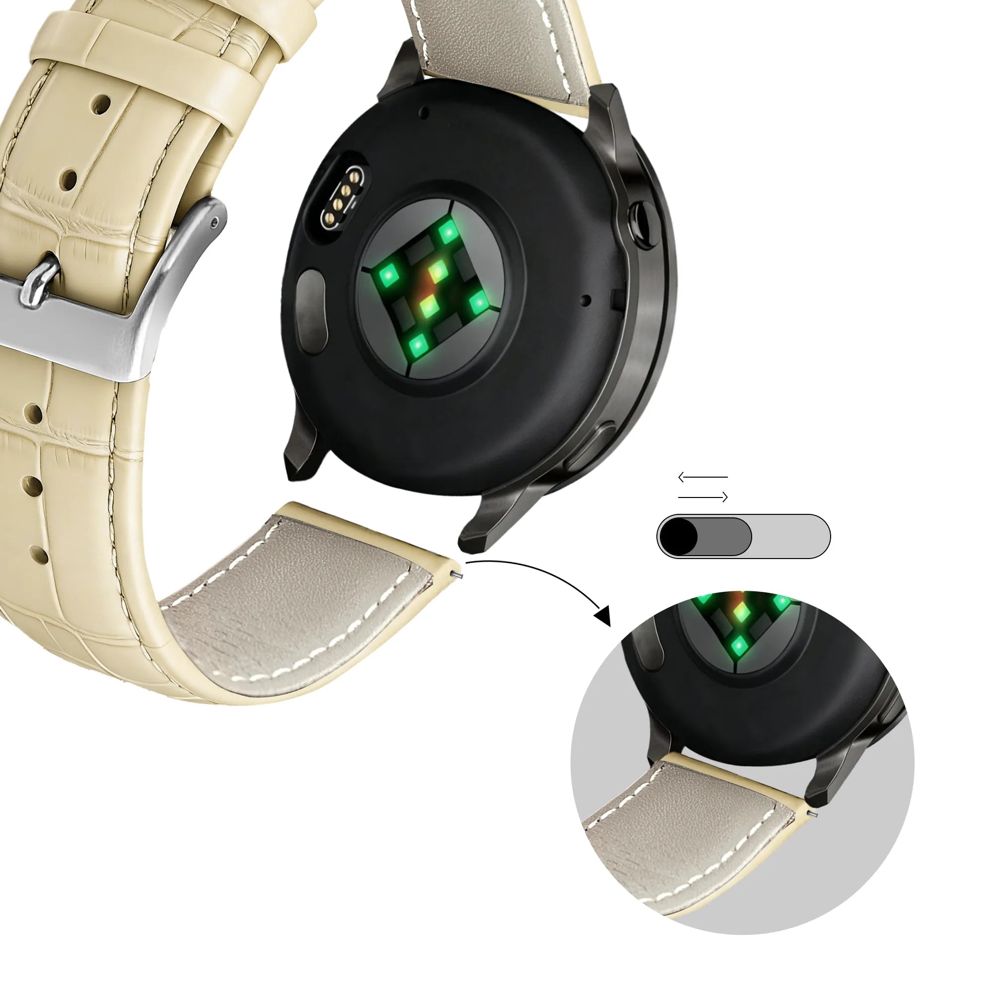 Bandz Garmin Venu Leather Strap Crocodile Grain (Beige)