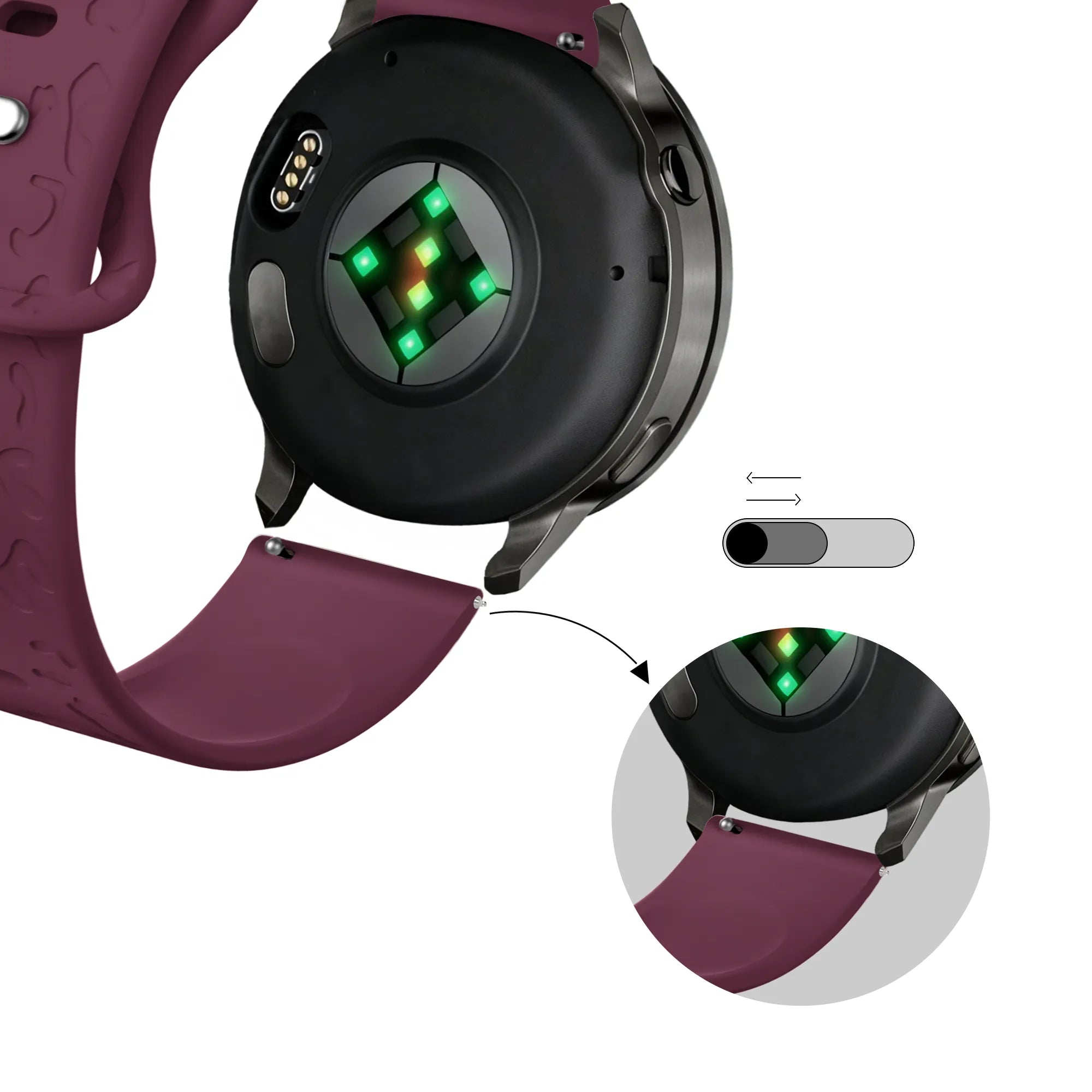 Bandz Correa silicona 'Leopard' Garmin Forerunner 265s (rojo vino)