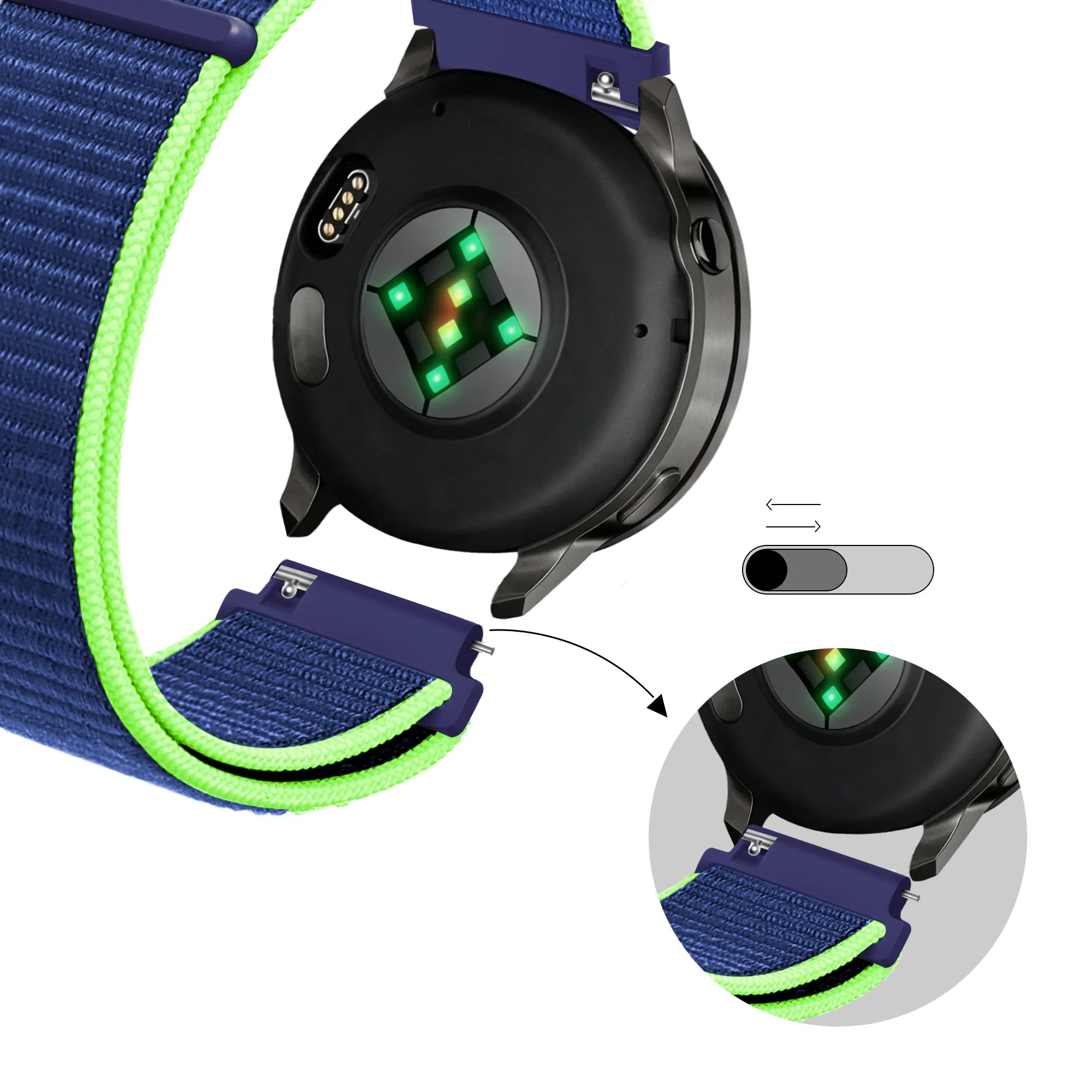 Bandz Garmin Vivomove Sport Nylon Loop Strap (Blue/Lime)
