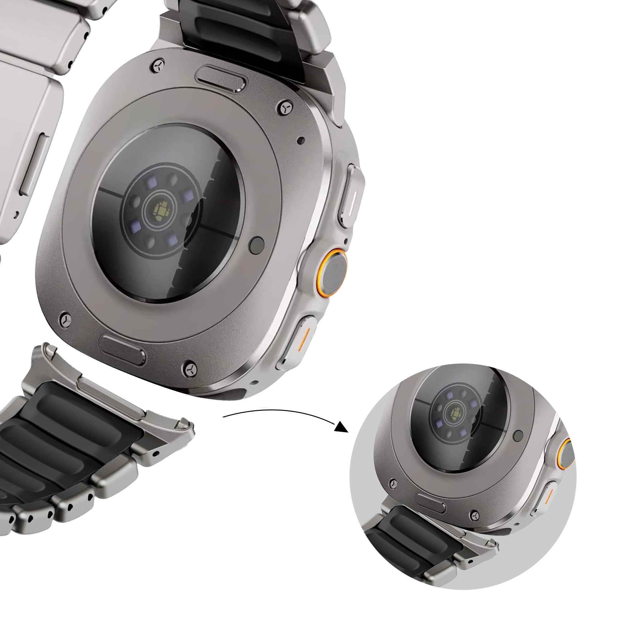 Bandz Samsung Galaxy Watch Ultra 2 Titanium Strap 'Hybrid' (Titanium/Black)