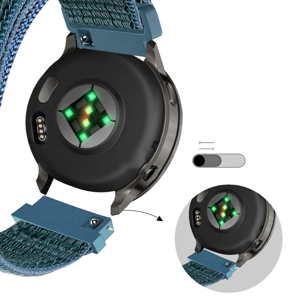 Bandz Garmin Vivomove 3s Nylon Loop Strap (Green-Grey)