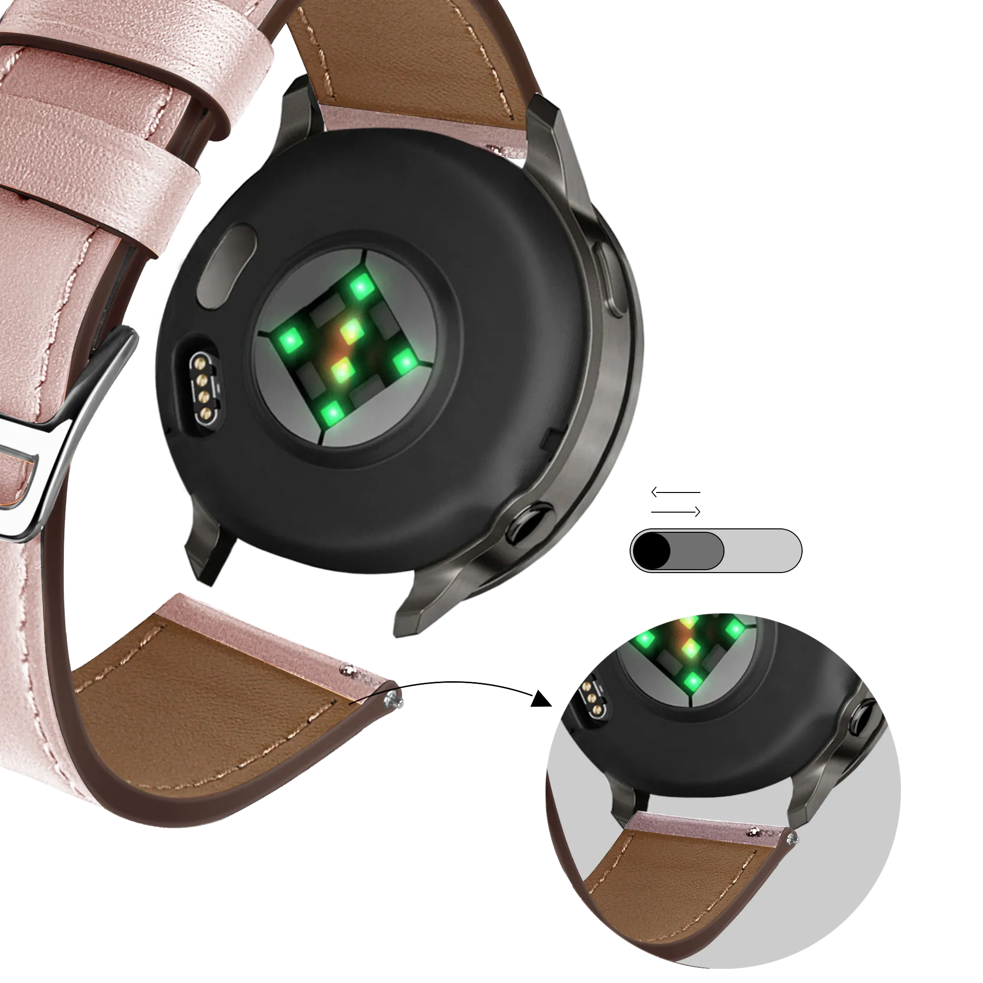 Bandz Garmin Forerunner 265s Leather Strap 'Deluxe' (Pink)
