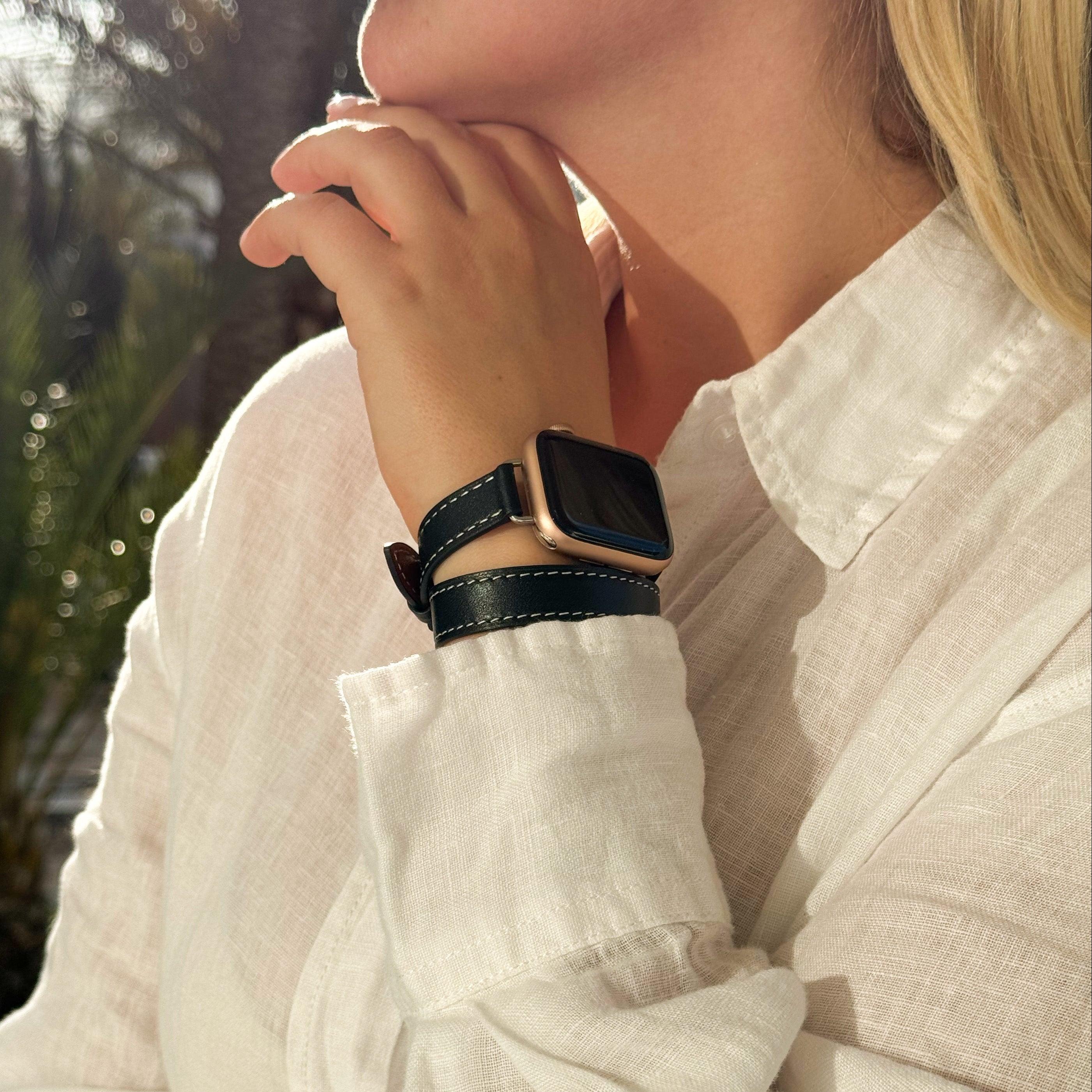 Correa cuero Double Tour Apple Watch (negro)