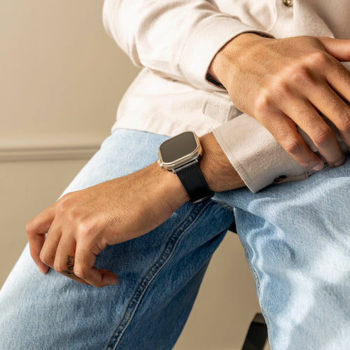 Correa cuero híbrido hebilla Apple Watch (negro)