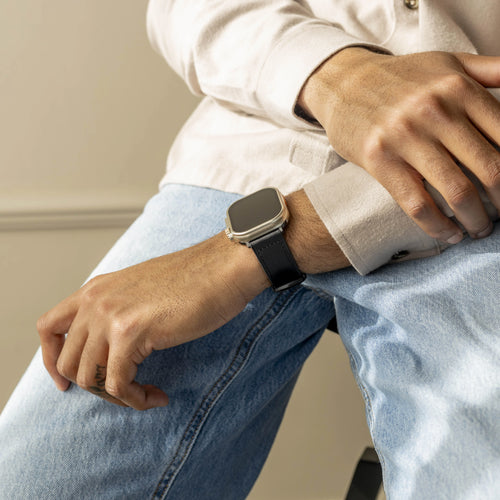 Correa cuero híbrido hebilla Apple Watch (negro)