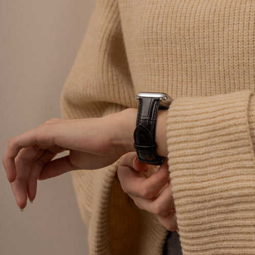 Correa cuero patrón cocodrilo Apple Watch (negro)