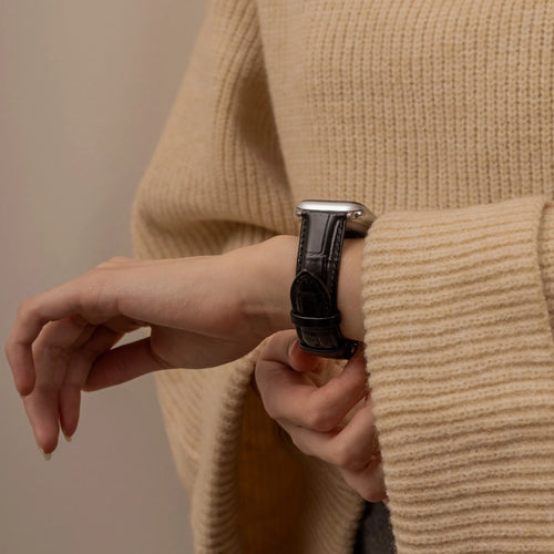 Correa cuero patrón cocodrilo Apple Watch (negro)