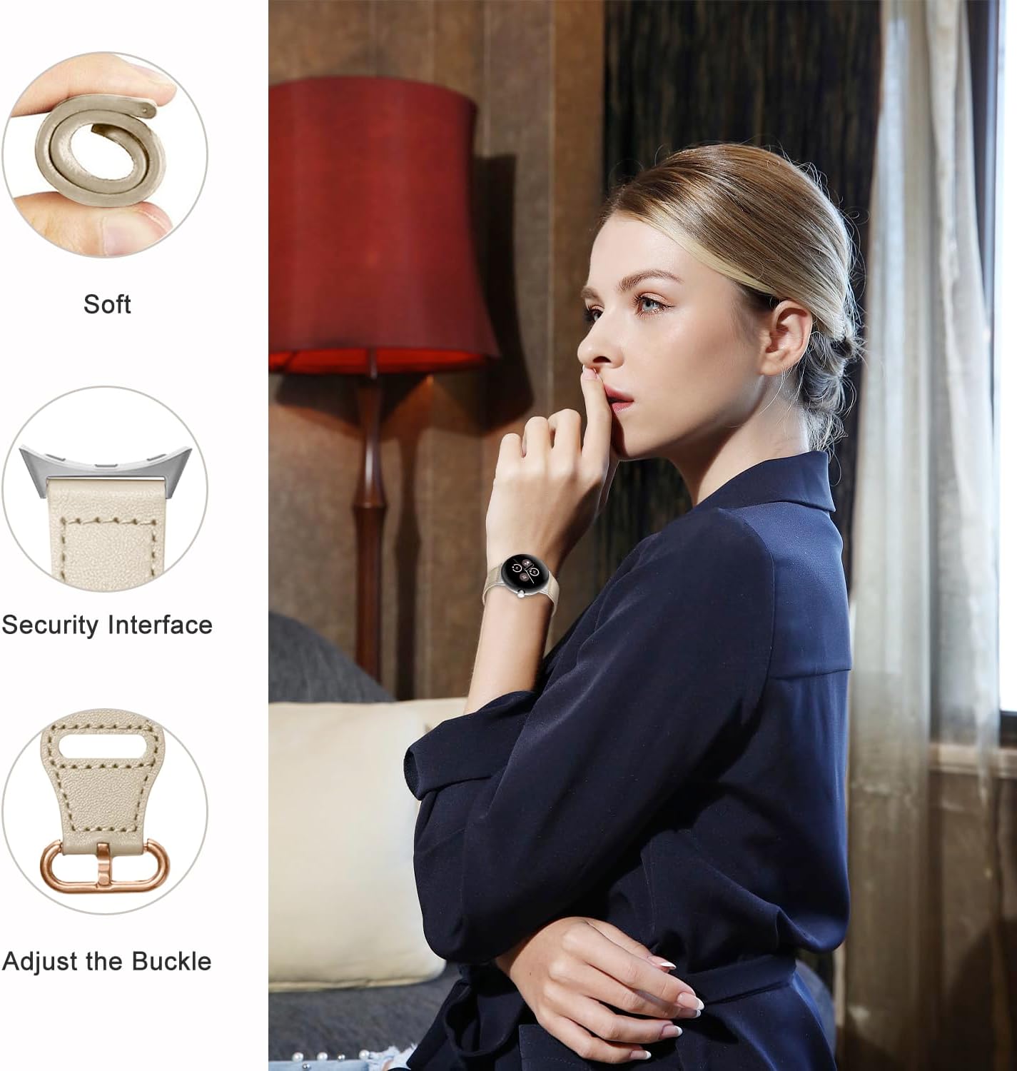 Correa cuero con hebilla Google Pixel Watch 4 - 41mm (beige)