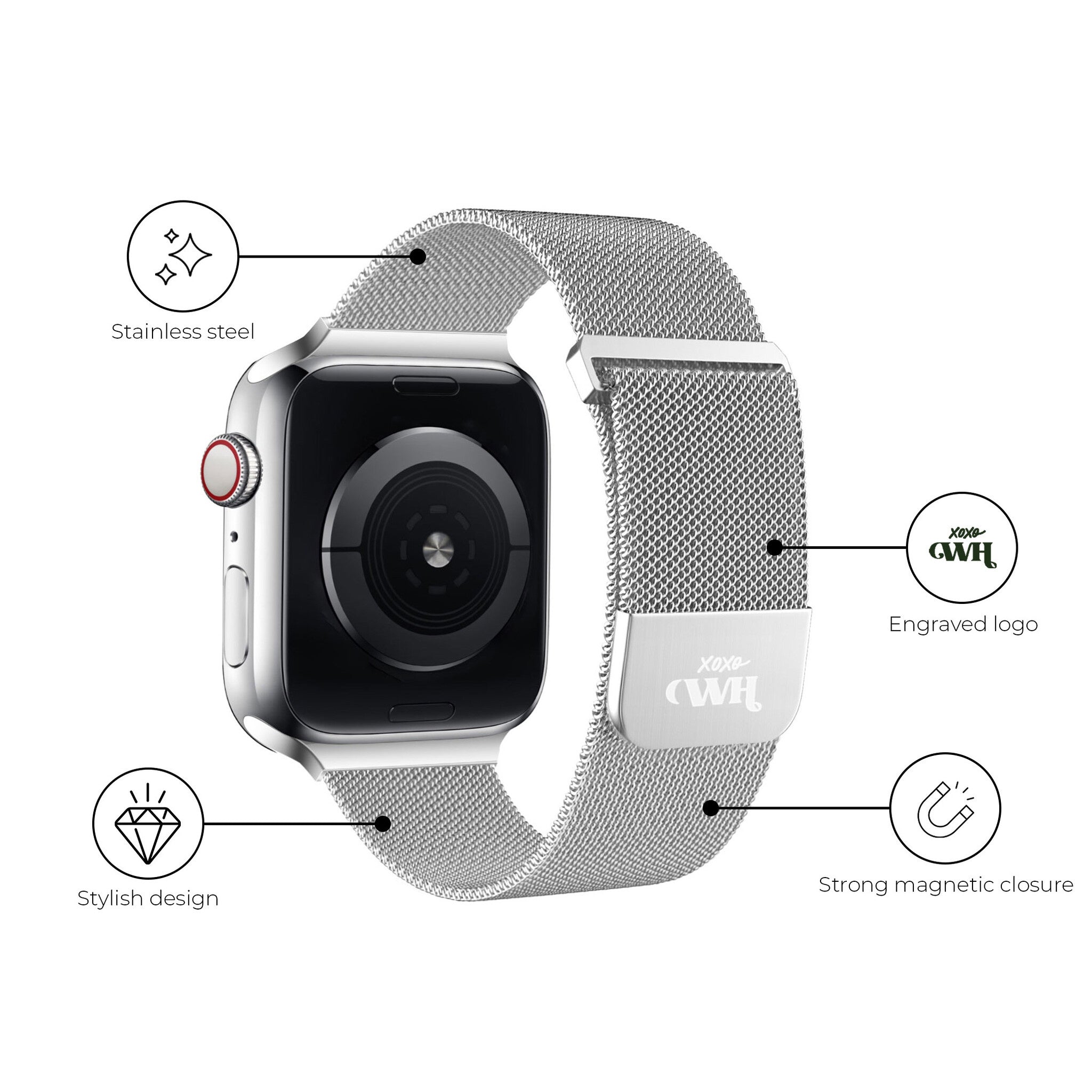 xoxo Wildhearts Apple Watch Milanese Strap (Silver)