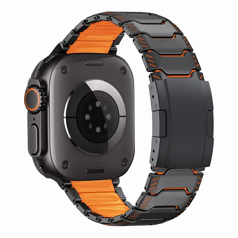 Apple Watch Mecha Titanium Hybrid Strap (Black/Orange)