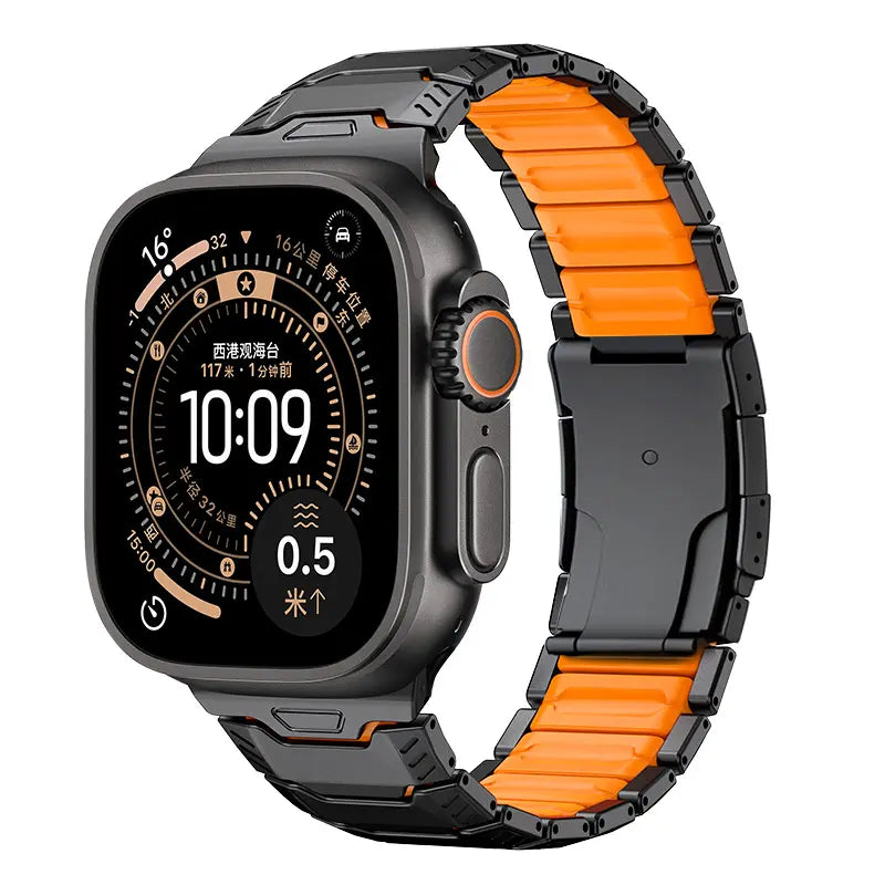 apple watch titanium mecha band black orange