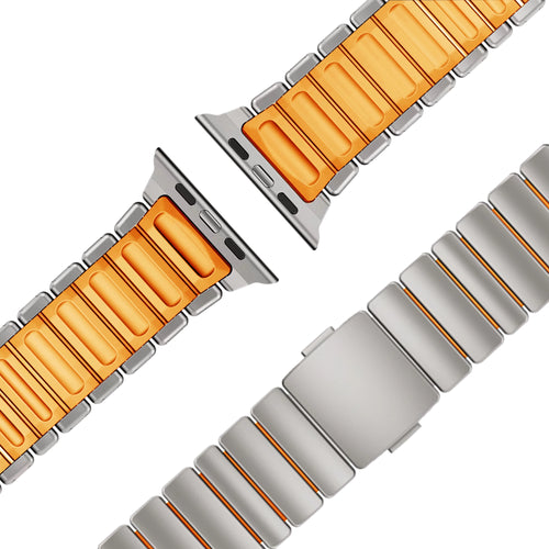 Bandz Apple Watch Titanium Strap 'Hybrid' (Titanium/Orange)