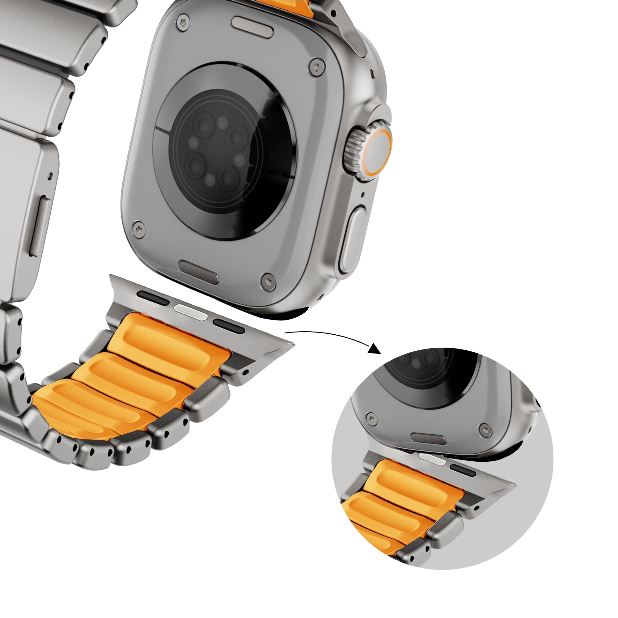 Bandz Apple Watch Titanium Strap 'Hybrid' (Titanium/Orange)