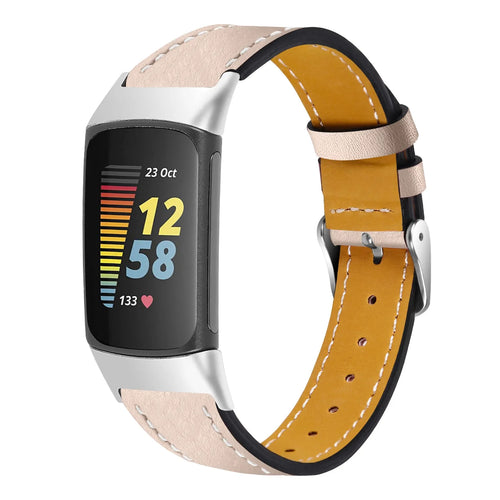 Correa cuero moderna Fitbit Charge 6 (beige)