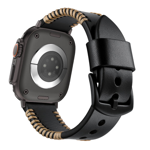 Correa cuero cosida Apple Watch Ultra (negro)