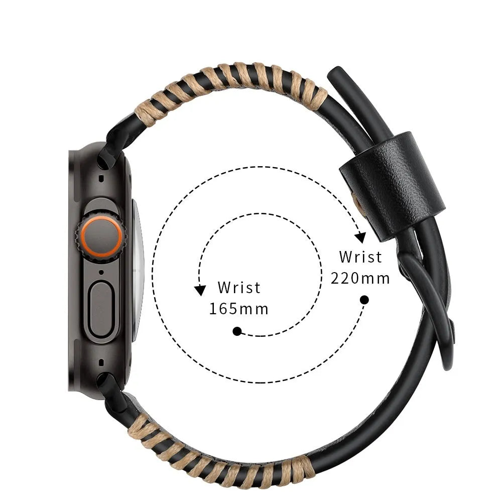 Correa de cuero cosida Apple Watch (negra)
