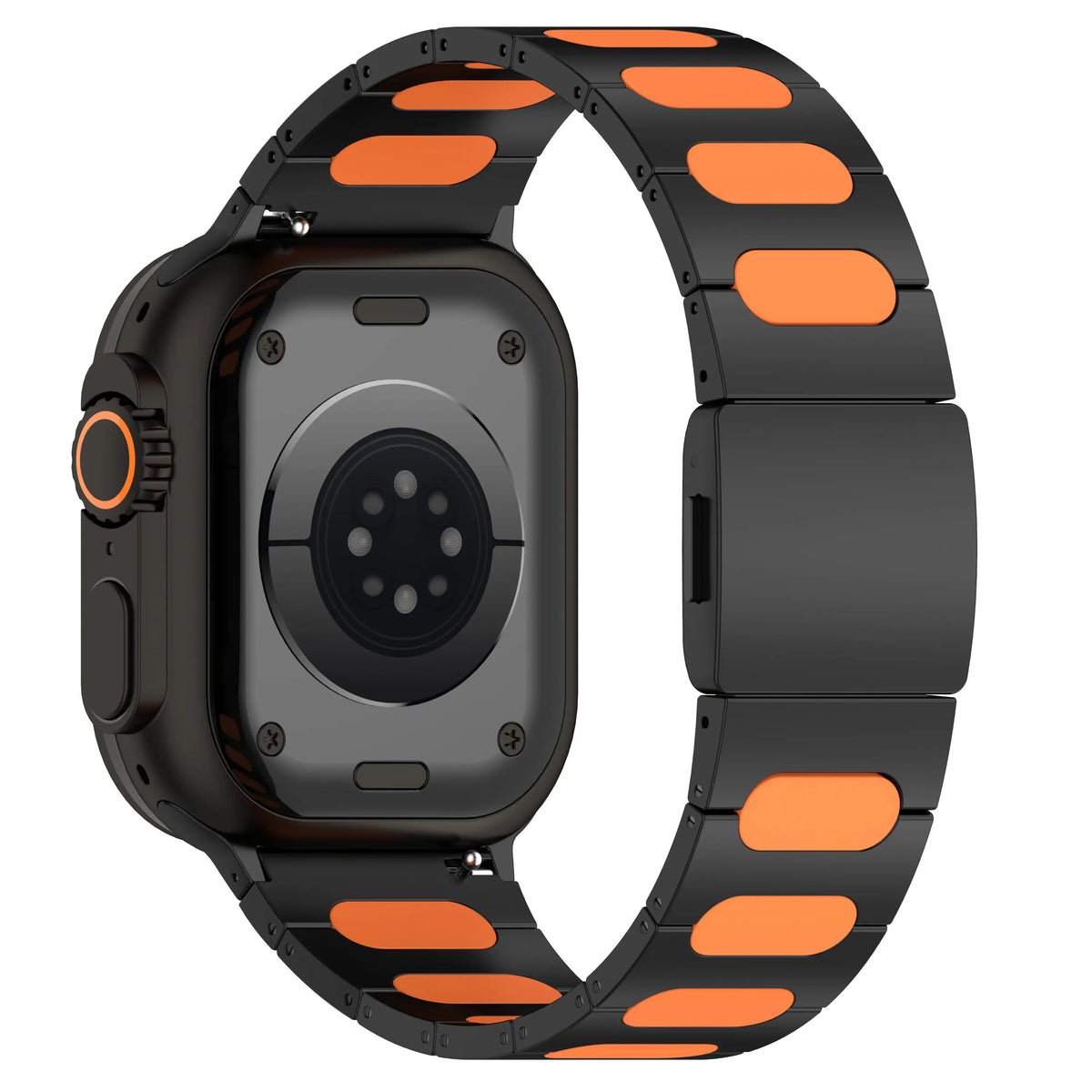 Correa acero híbrida refinado Apple Watch (negro/naranja)