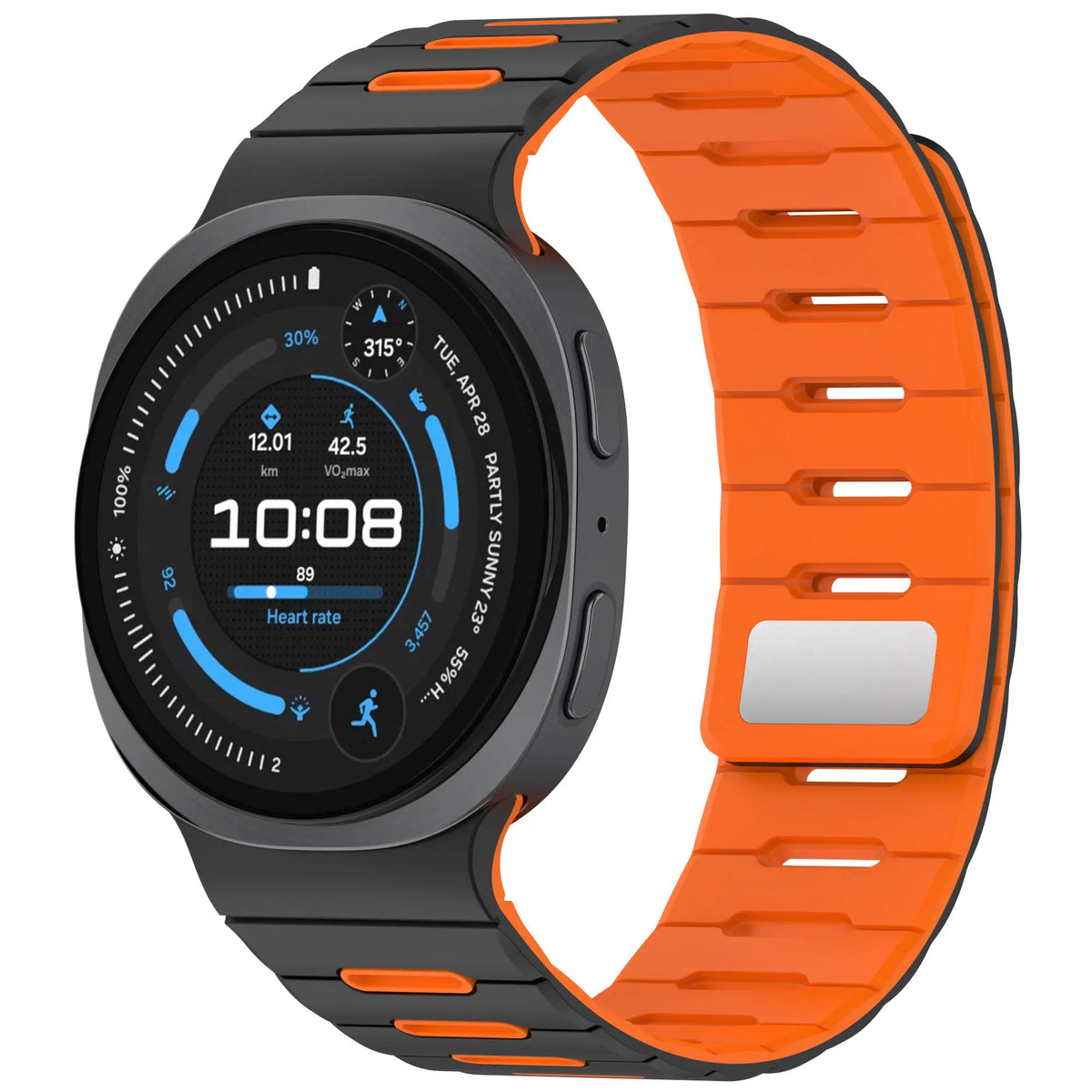 Samsung Galaxy Watch 8 - 40mm Magnetic Silicone Strap (Black/Orange)