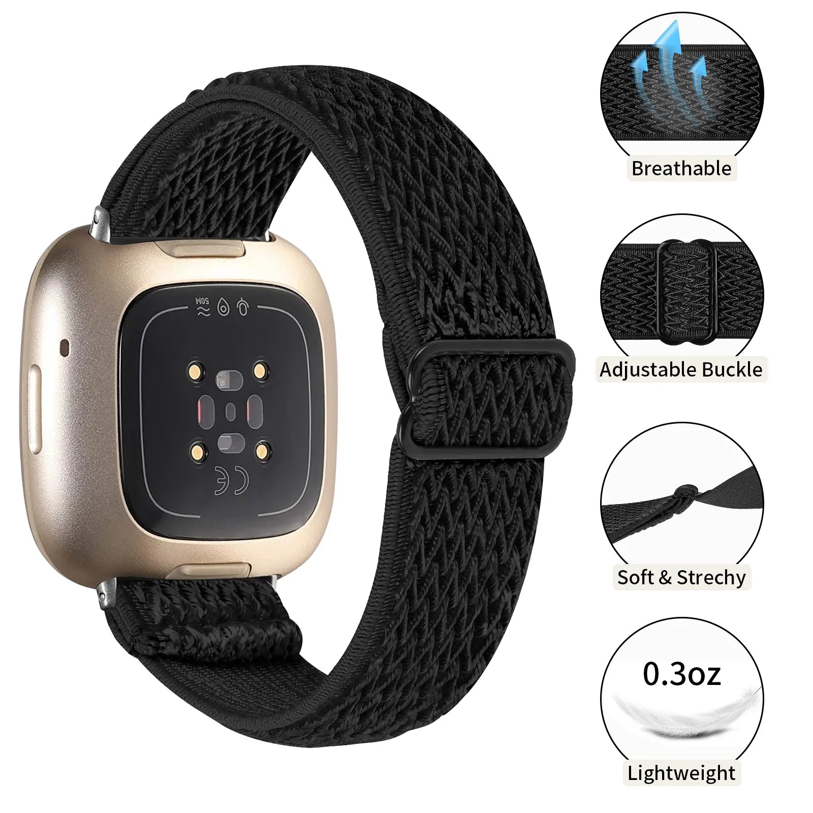 Fitbit Versa 4 Elastic Strap (Black)