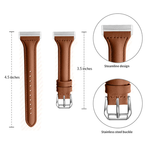 Fitbit Versa 4 Slim Leather Strap (Brown)