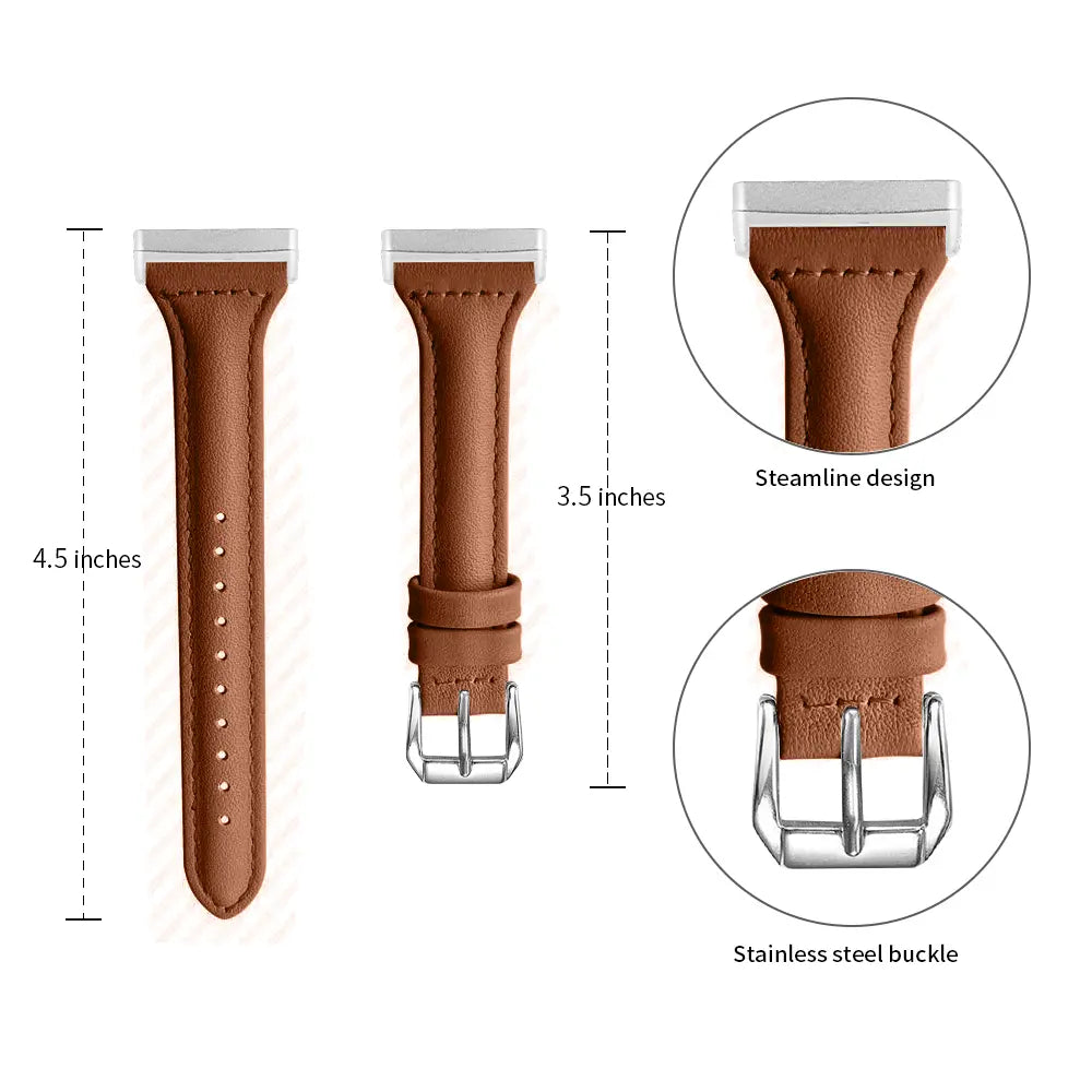 Fitbit Versa 4 Slim Leather Strap (Brown)