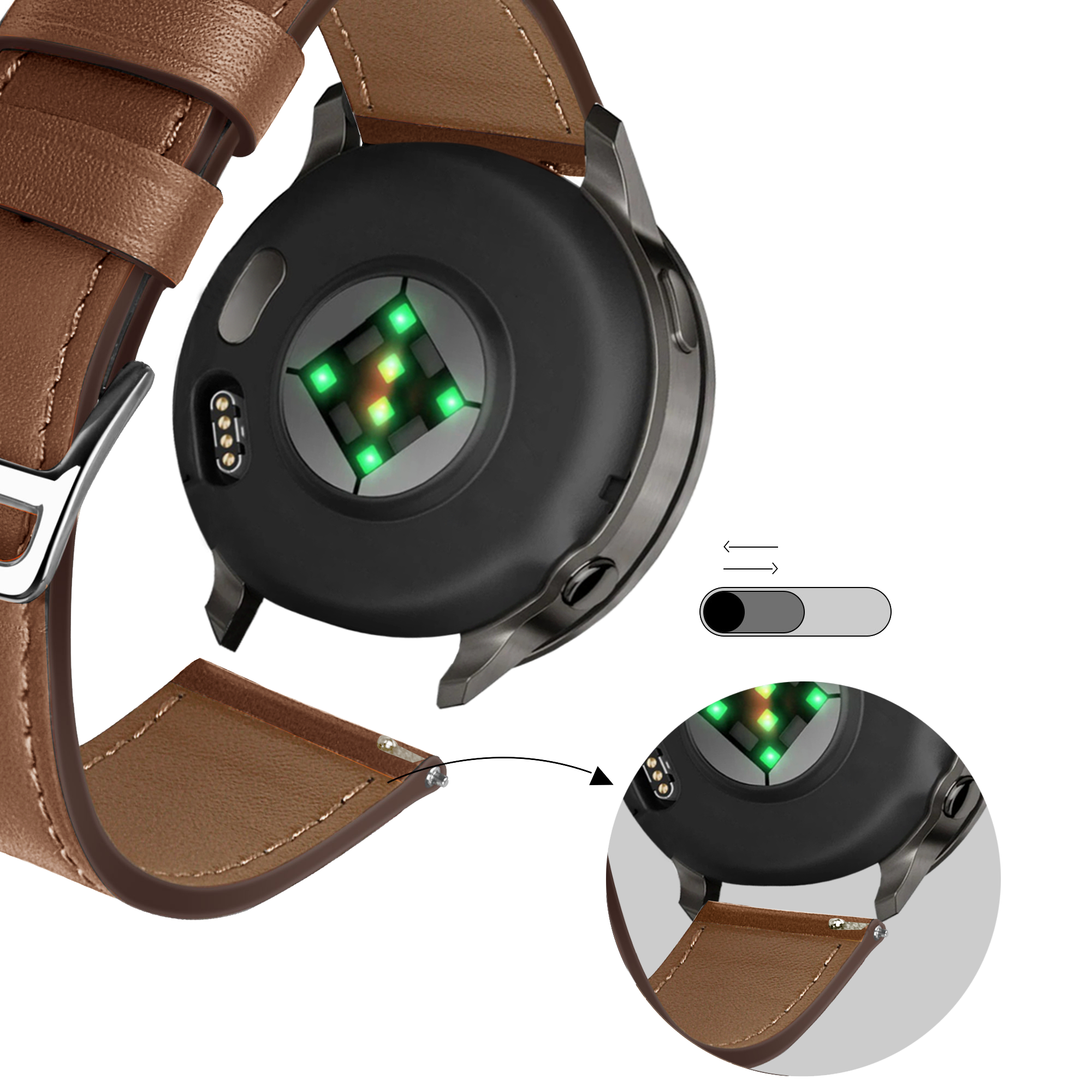 Bandz Garmin Forerunner 570 - 47mm Leather Strap 'Deluxe' (Brown)