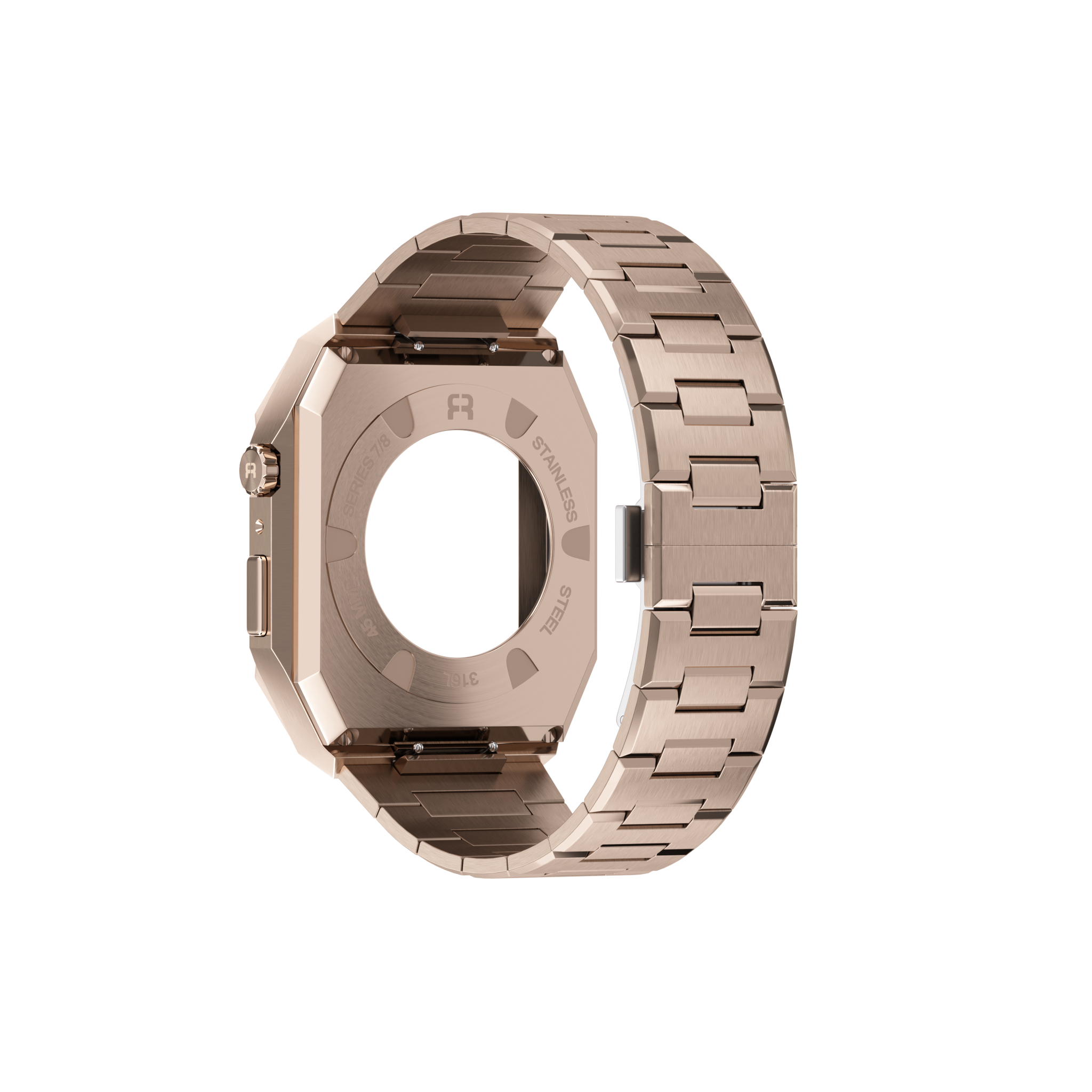 Reqior Apple Watch 45mm Case with Steel Strap 'Nautilus' (Rose Gold)