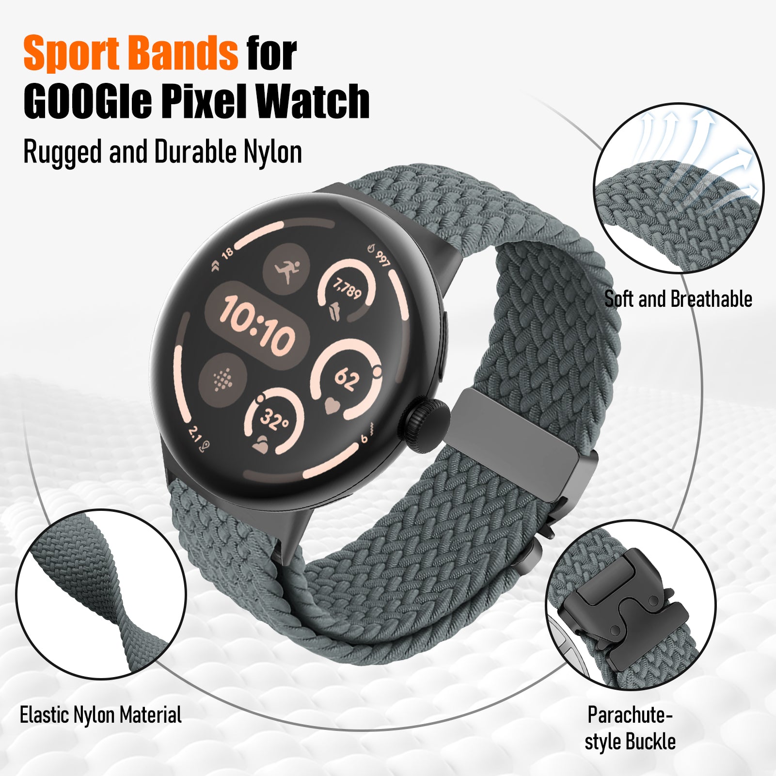 Correa trenzada con hebilla-P Google Pixel Watch 3 - 45mm (gris)