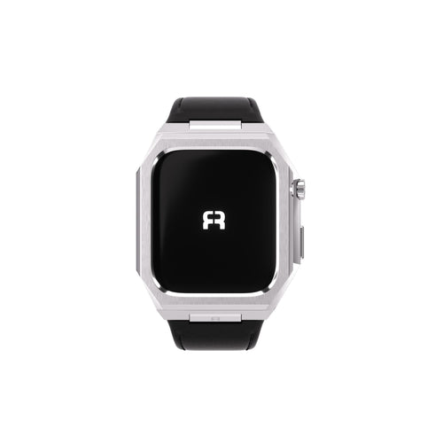 Reqior Funda de metal con correa de cuero Apple Watch 45mm (plateado/negro)