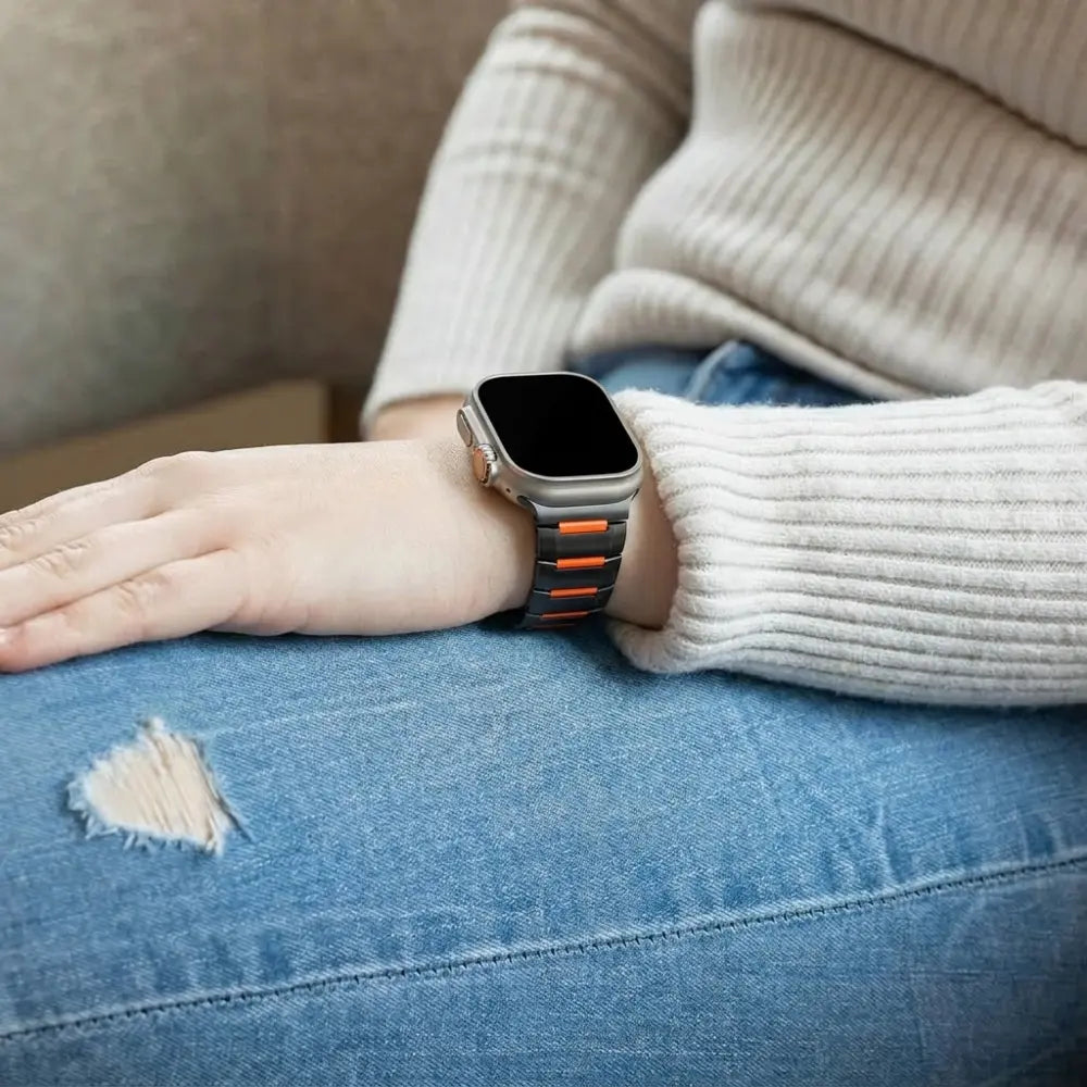 Apple Watch Steel Hybrid Strap (Black/Orange)