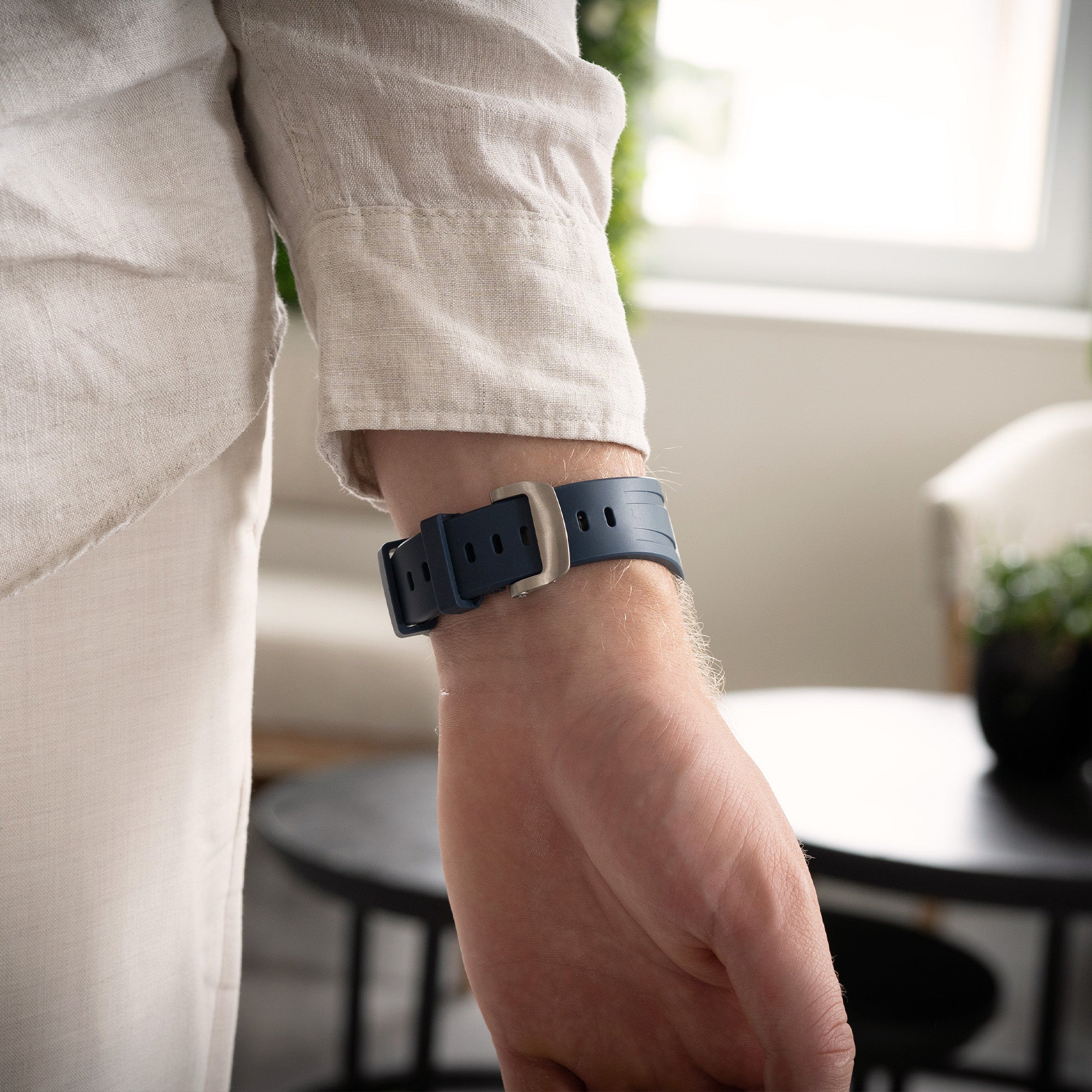 Bandz Correa silicona 'Luxe Liqiud' Apple Watch (azul con plata)