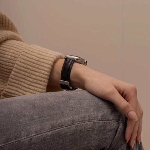 Correa cuero patrón cocodrilo Apple Watch (negro)