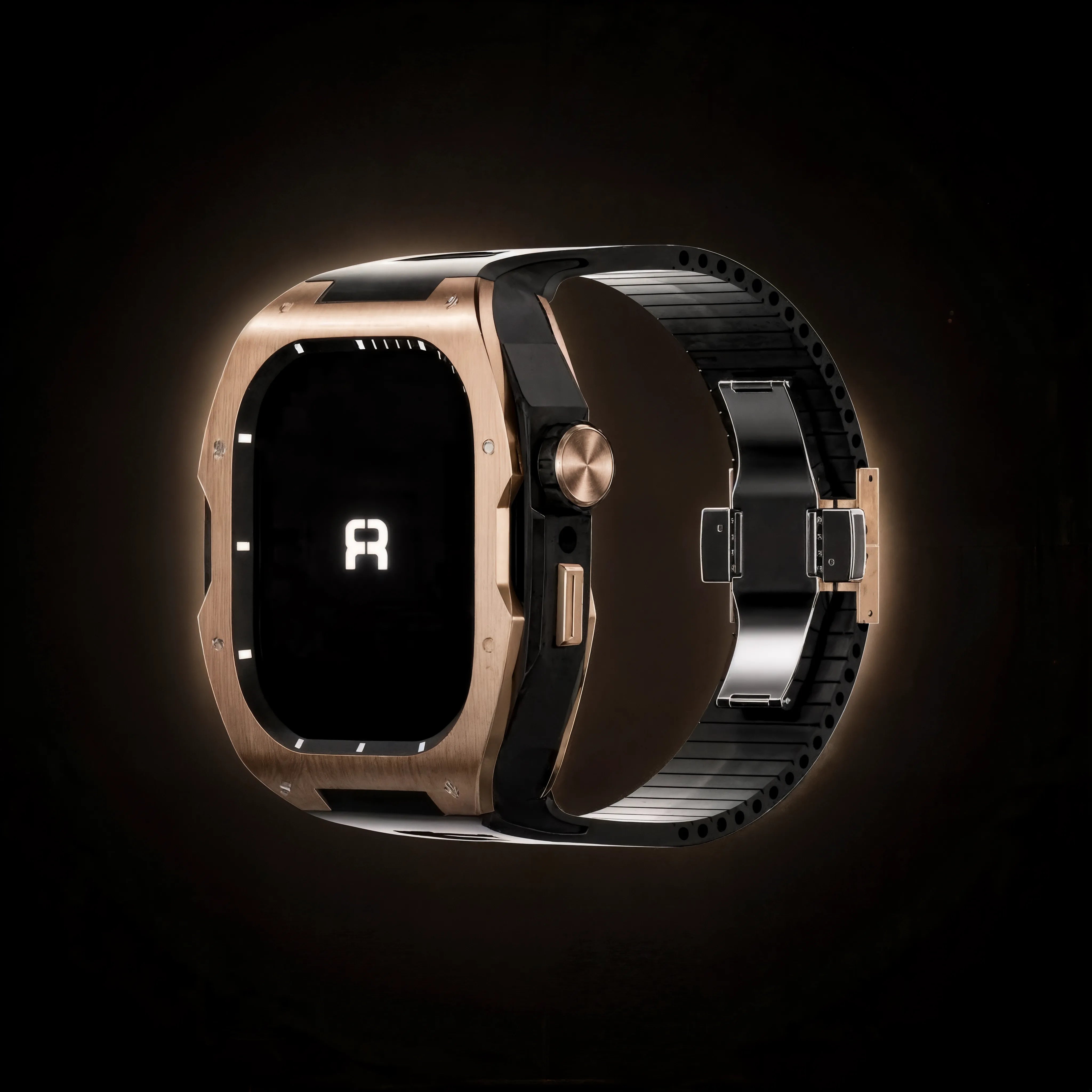 Reqior Funda con correa de goma Apple Watch 45mm (rosa dorado/negro)