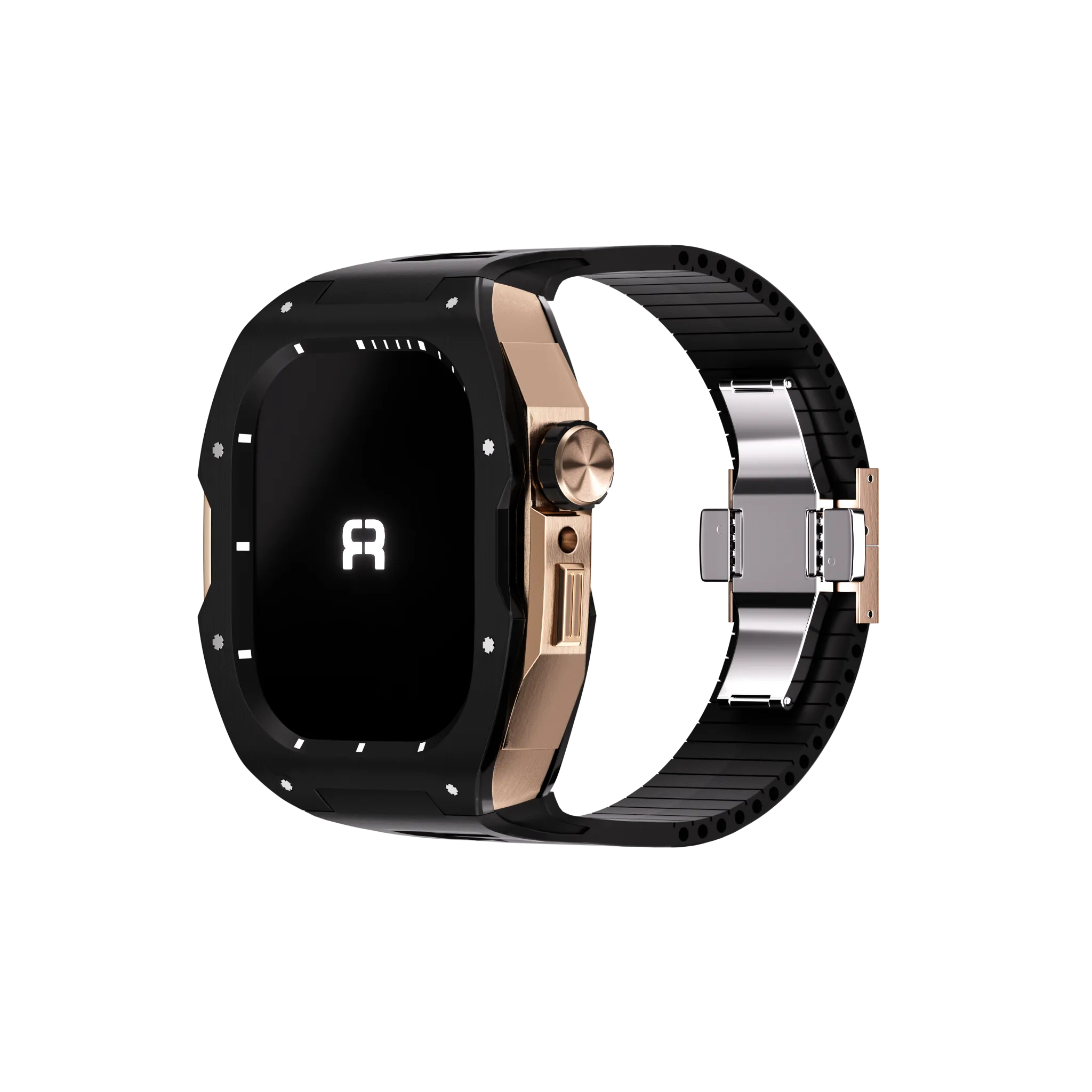 Reqior Funda con correa de goma Apple Watch 45mm (negro/rosa dorado)