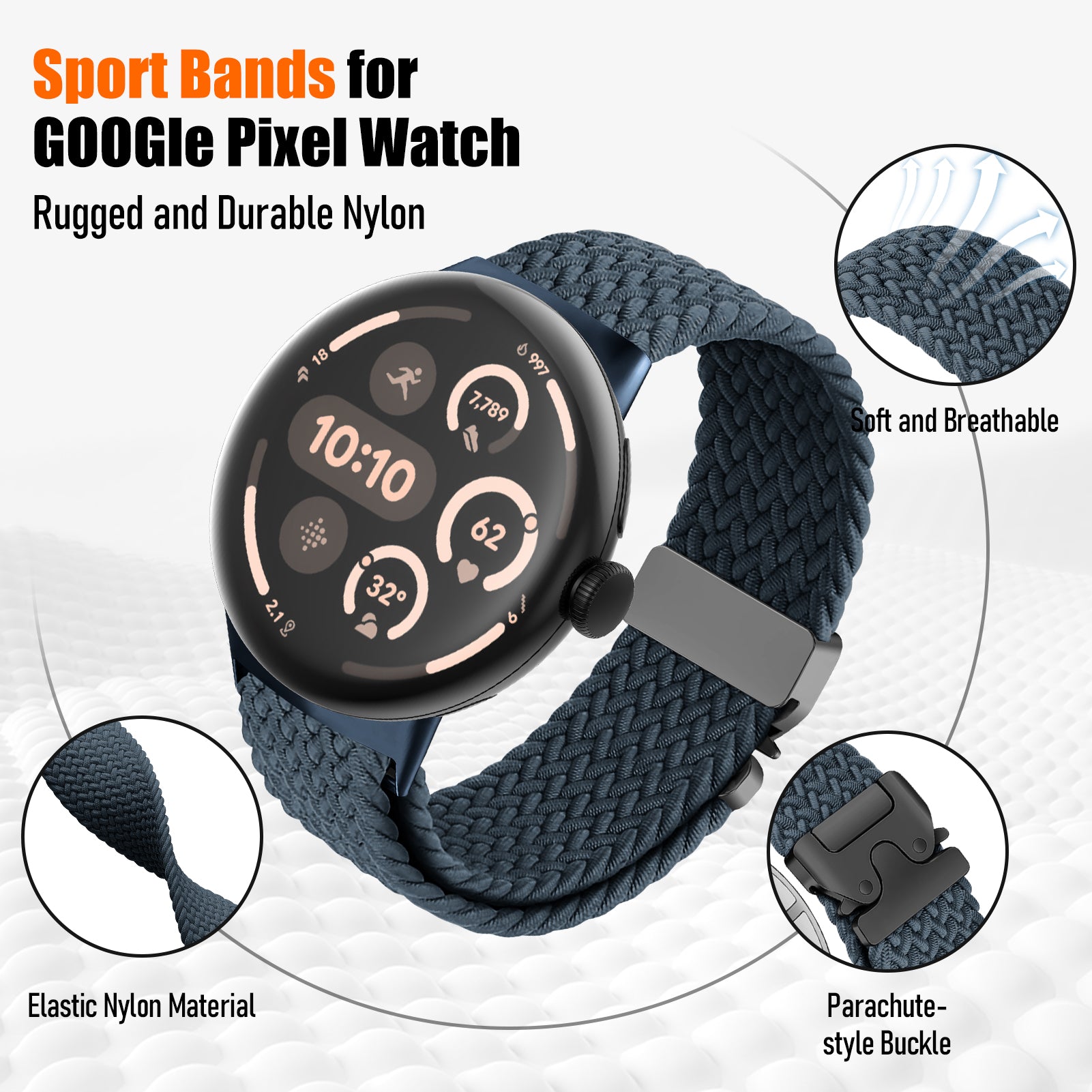 Google Pixel Watch 3 - 45mm Braided Strap with P-Buckle (Greyblue)