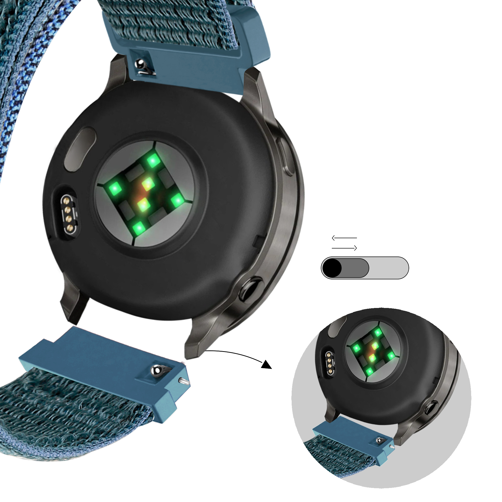 Bandz Correa nylon Loop Garmin Vivomove 3s (verde-gris)