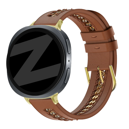 galaxy watch 8 leather band chains brown