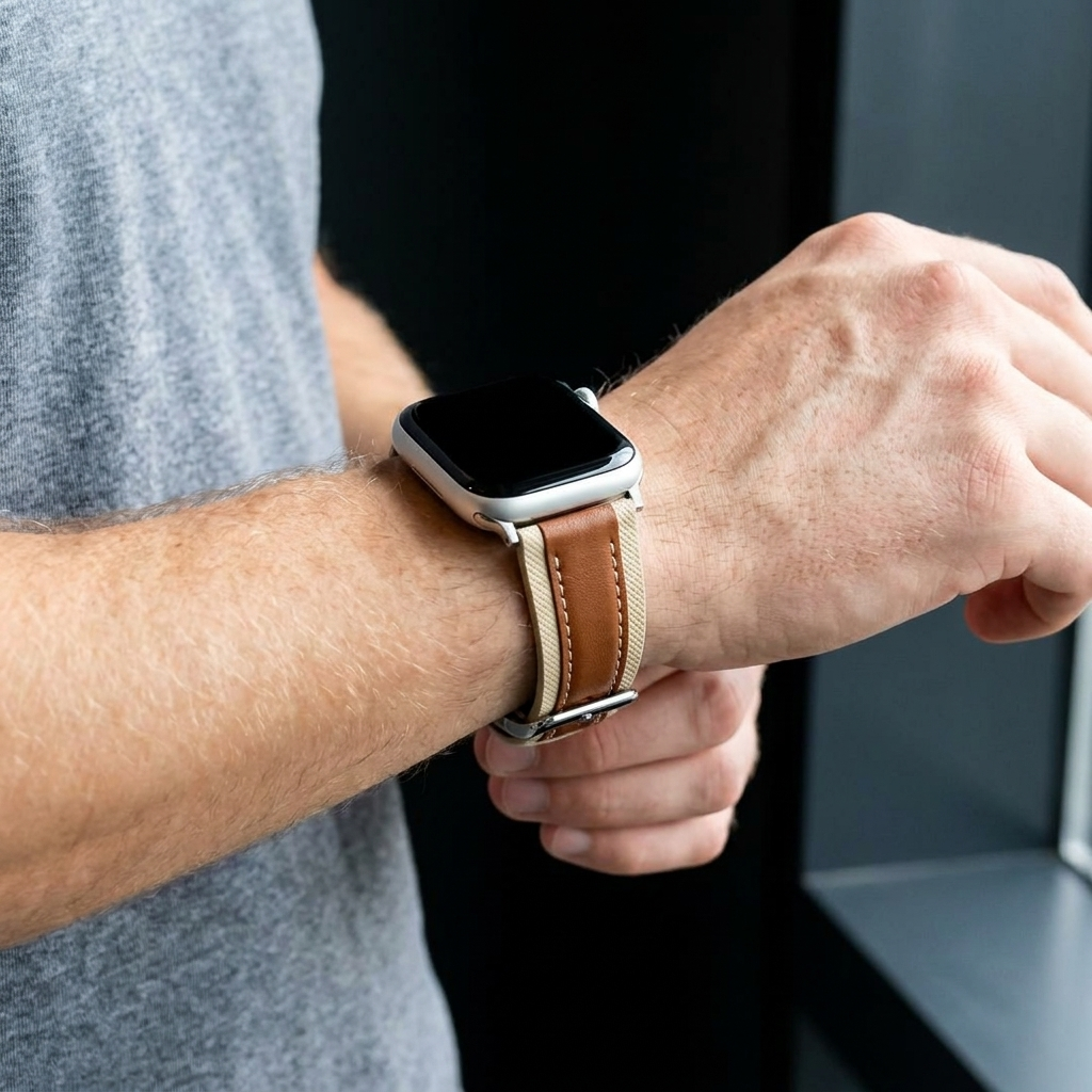 Correa cuero híbrida slim Apple Watch (beige/marrón)