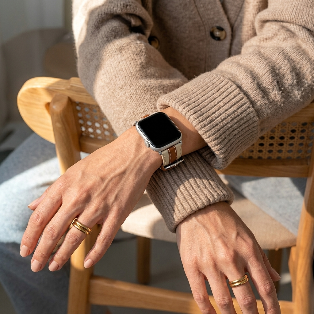 Correa cuero híbrida slim Apple Watch (beige/marrón)