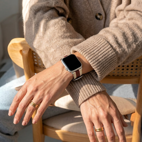Correa cuero híbrida slim Apple Watch (beige/rojo)