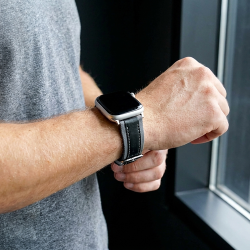 Correa cuero híbrida slim Apple Watch (gris/negro)