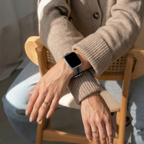 Correa cuero híbrida slim Apple Watch (gris/negro)