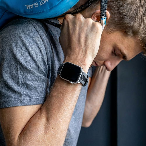 Correa cuero híbrida slim Apple Watch (gris/negro)