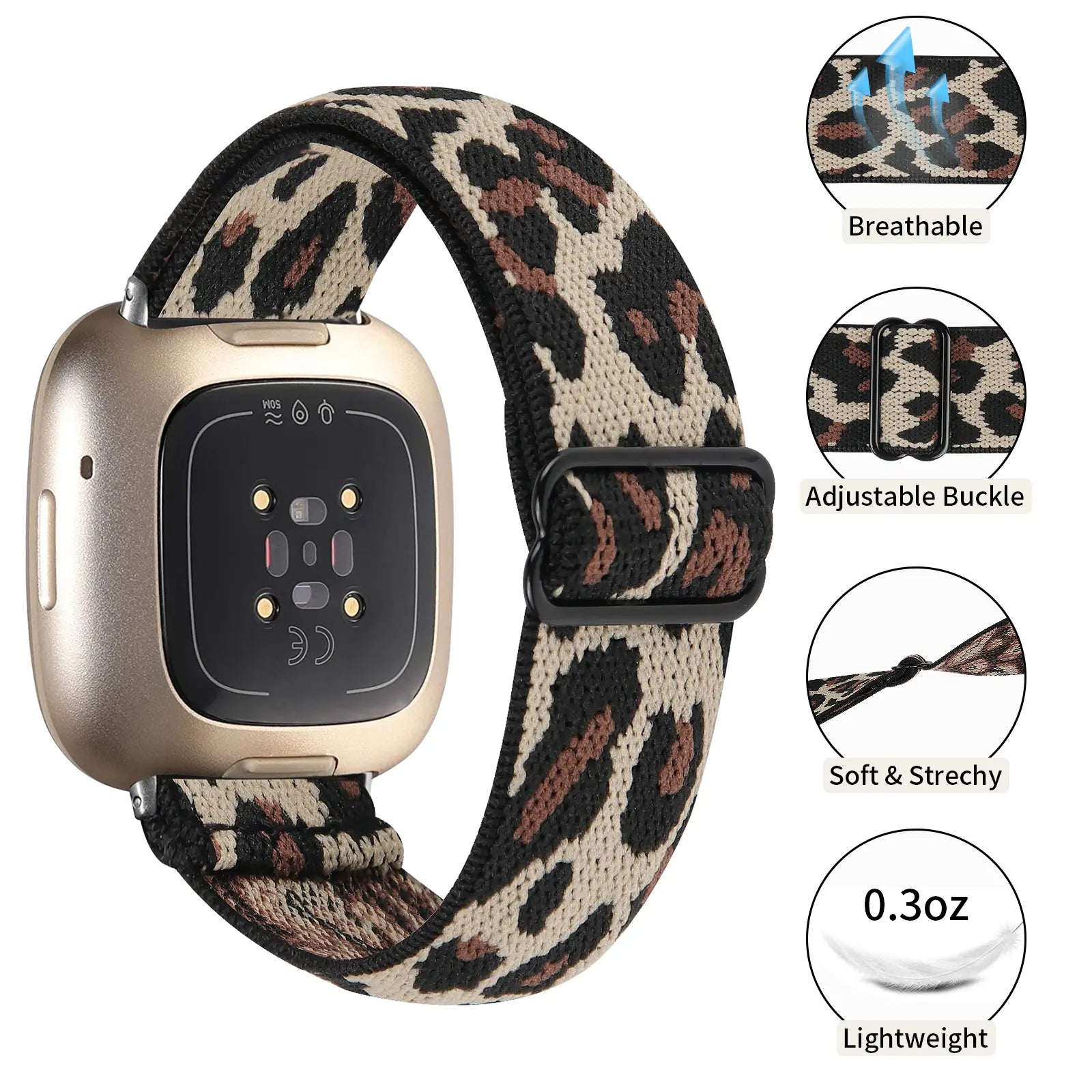 Fitbit Versa 4 Elastic Strap (Leopard)
