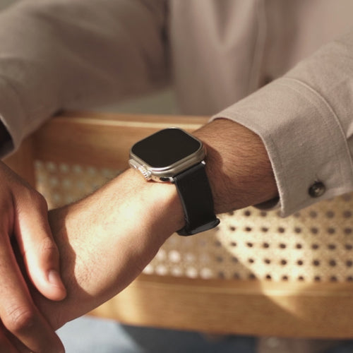 Correa cuero híbrido hebilla Apple Watch (negro)